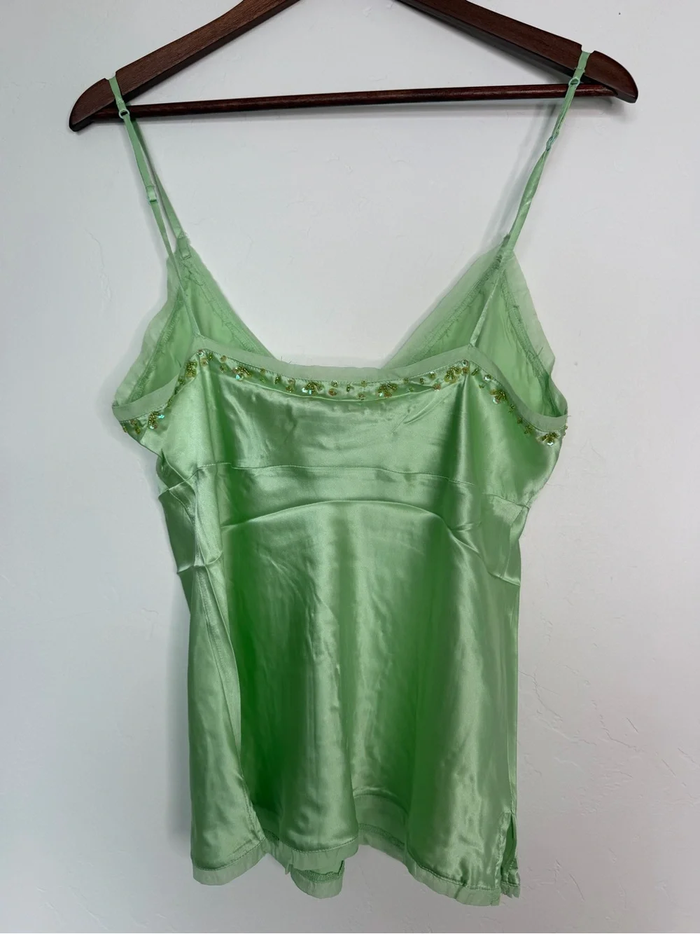 Gold Hawk Lime Sherbet Silk Beaded Cami Tank Top Large NWT Y2K Green - Picture 4 of 4